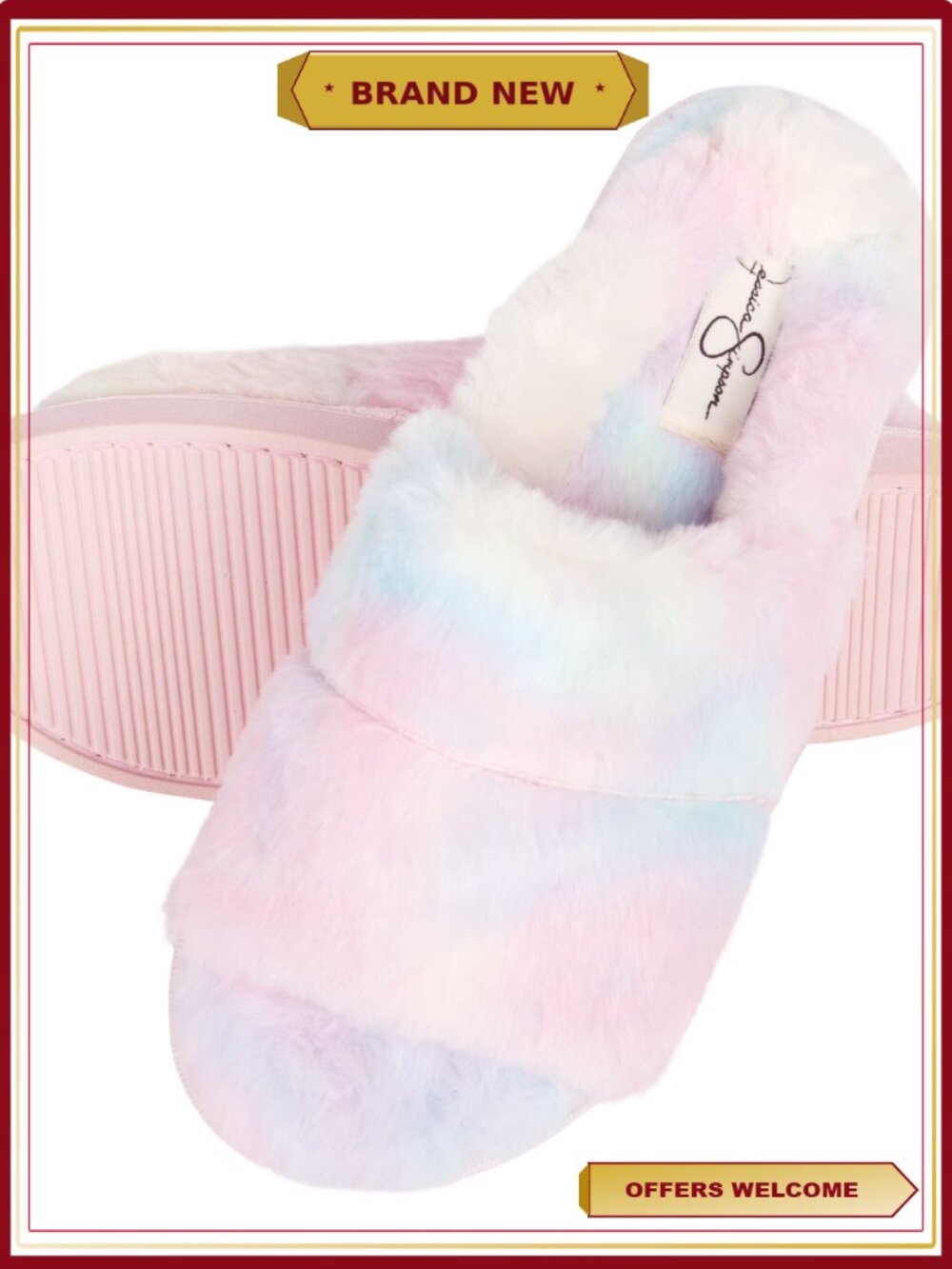 Plush Faux Fur Fuzzy Slide Slippers with Memory Foam Open Toe